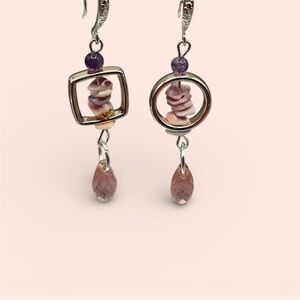 Elegant Artisan Silver and Purple Pink Dangle Earrings